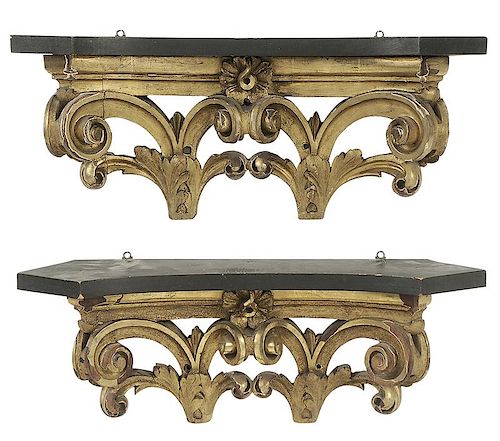 Pair Neoclassical Style Gilt Wood Wall Brackets