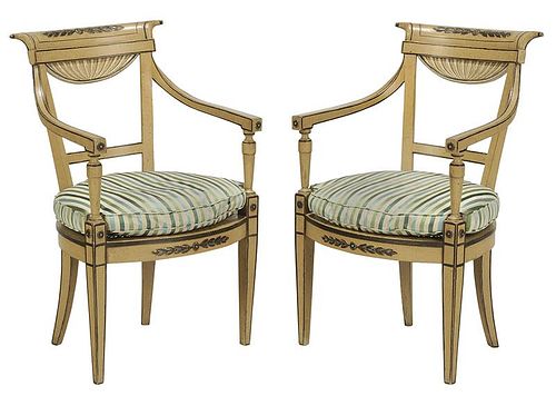 Pair Italian Neoclassical Style Arm Chairs