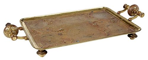 French Aesthetic Movement Brass Chinoiserie Tray