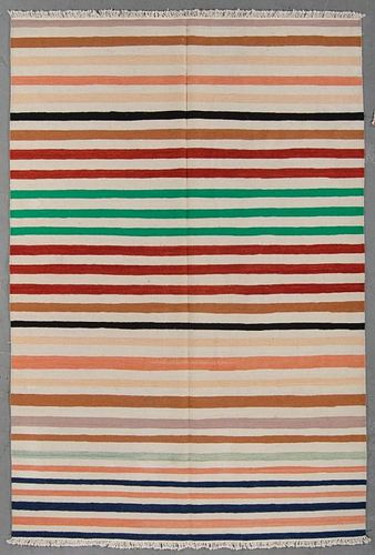 Modern Natural Dye Striped Kilim: 5'10'' x 9'