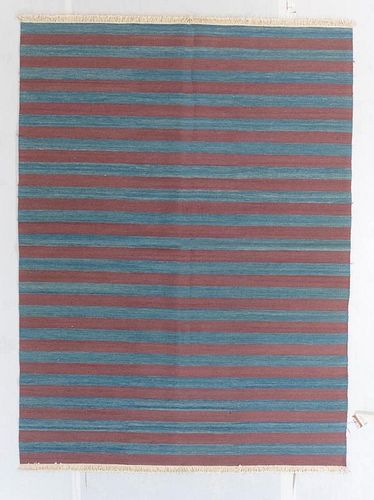 Modern Natural Dye Striped Kilim: 5'10'' x 7'11''