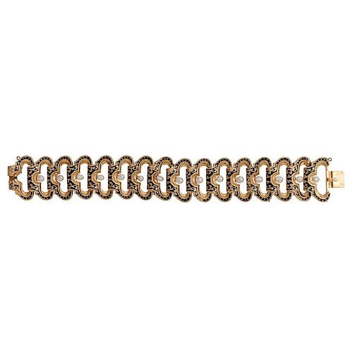 18 Karat Yellow Gold Enamel and Pearl Bracelet