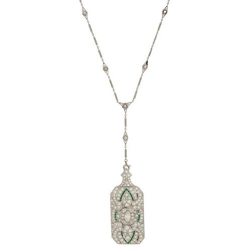 Platinum Diamond Art Deco Necklace/Brooch