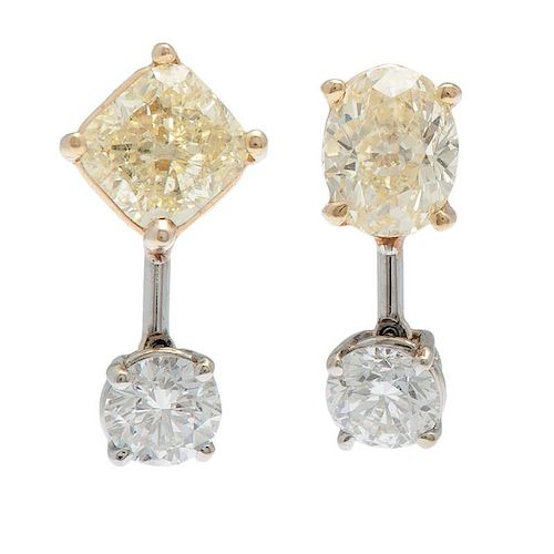 Natural Fancy Yellow Diamond Earrings With G.I.A. Reports