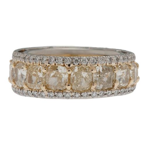 Platinum and 18 Karat Gold Fancy Yellow Diamond Eternity Band with EGL Certificate