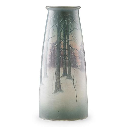 E.T. HURLEY; ROOKWOOD Large Scenic vellum vase