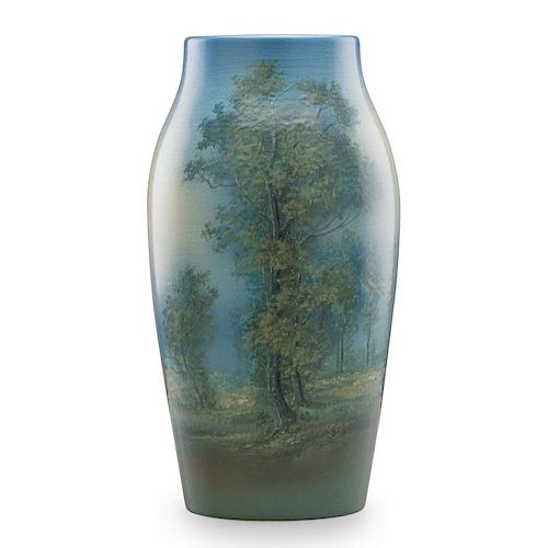 ED DIERS; ROOKWOOD Exceptional Scenic Vellum vase