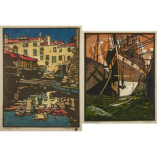 WILLIAM S. RICE Two color woodblock prints