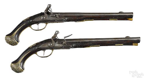 Matched pair of German flintlock horse pistols