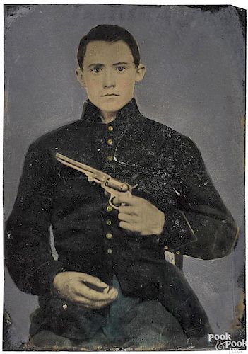 Civil War soldier hand colored tin type
