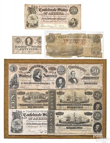 Eight Confederate States bank notes