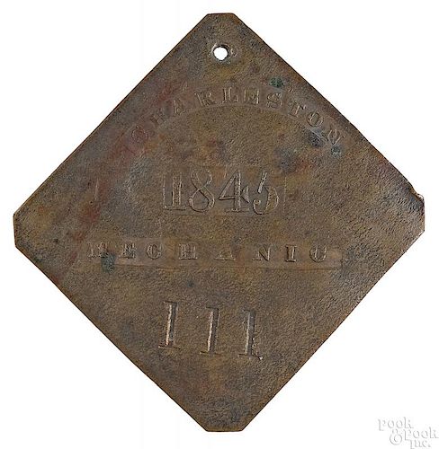 Charleston 1845 stamped copper mechanic slave tag