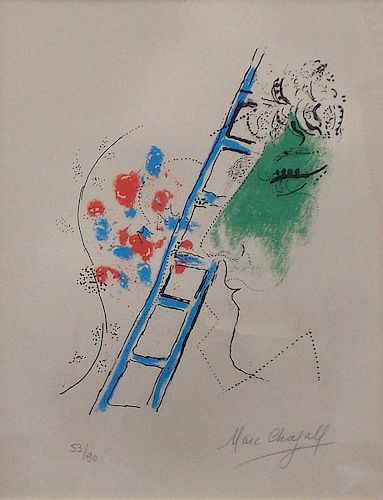 Chagall, Marc,   Russian 1887-1985, "The Ladder (L'échelle)" from the portfolio printed in conjunction with "Chagall" by Jac