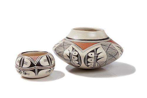 Two Helen Naha, Feather Woman (Hopi, 1922-1993) Pots