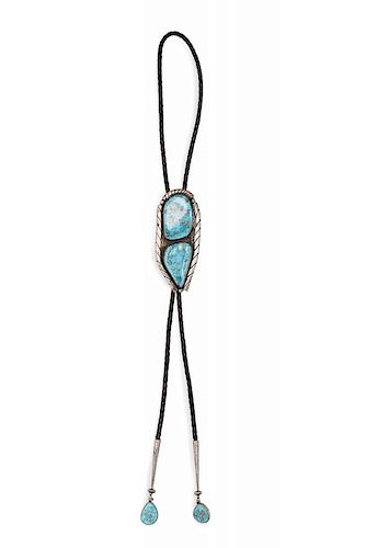 Navajo Turquoise and Silver Bolo Tie