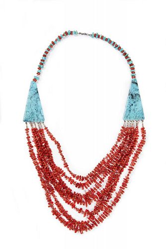 Turquoise and Coral Navajo Necklace