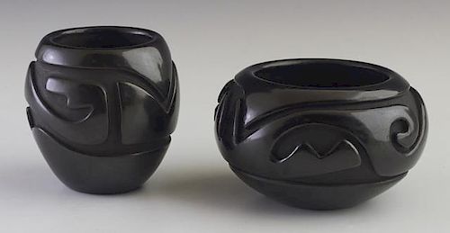 Two Santa Clara Pottery Black Bowls, 20th c., one signed by Stella Chavarria; the second signed Gracie Naranjo, both with ind