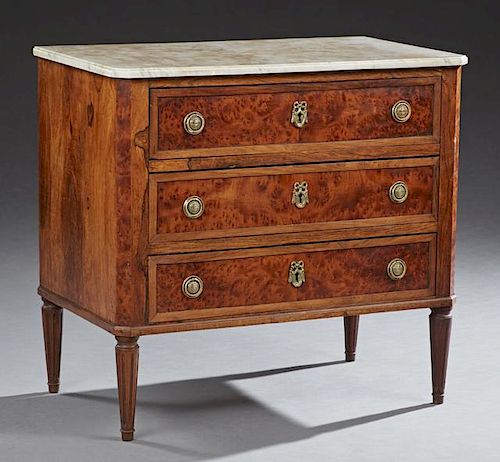 Diminutive Louis XVI Style Carved Walnut Marble Top Commode, late 19th c