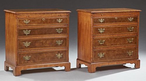 Pair of Georgian Style Banded Walnut Bachelor's Chests, 20th c., by the Hickory Chair Co., James River Collection, the banded