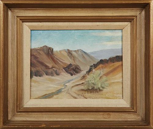 Claire Burton, "Soda Springs," 20th c., oil on canvas, signed lower right, presented in a gilt and mahogany frame with a line