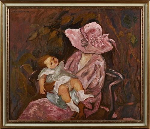 Ducle Beatriz (1931-, Cuban), "Lady in Pink Holding a Baby," 20th c