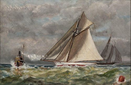 American School, 19th/20th Century  Sailing Yachts with a Steam Tugboat