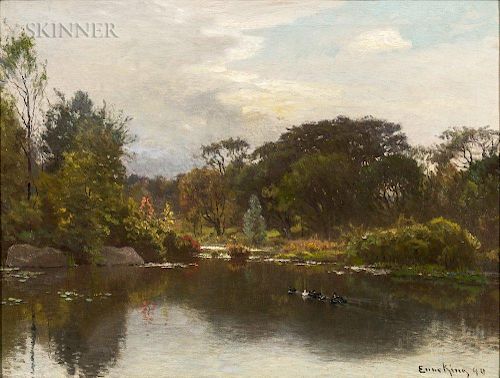 John Joseph Enneking (American, 1841-1916)  Duck Pond in Early Autumn