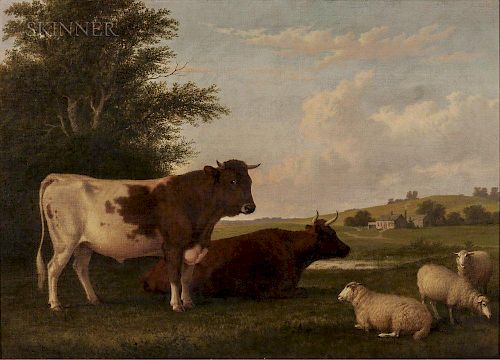 Thomas Hewes Hinckley (American, 1813-1896)  Homestead with Cattle and Sheep
