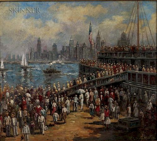 William Samuel Horton (American, 1865-1936)  Departing the Ferry, New York