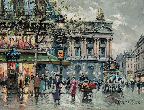 Antoine Blanchard (French, 1910-1988)  Place de l'Opéra, Café de la Paix