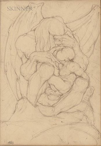 Hyman Bloom (American, 1913-2009)  Two Drawings: Winged Creature with Child
