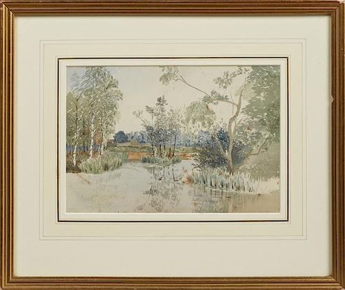 Attr. to Henry Frederick Lucas (1848-1943), "At Wandsworth," 20th c., watercolor, titled under the mat, presented in a gilt f