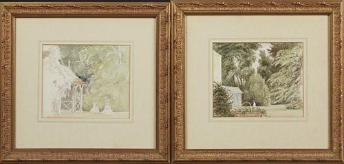 Ellen Dumbleton, "Humble House," and "Summer House, Hall Grove," 20th c., pair of watercolors, from her sketch book, titled v