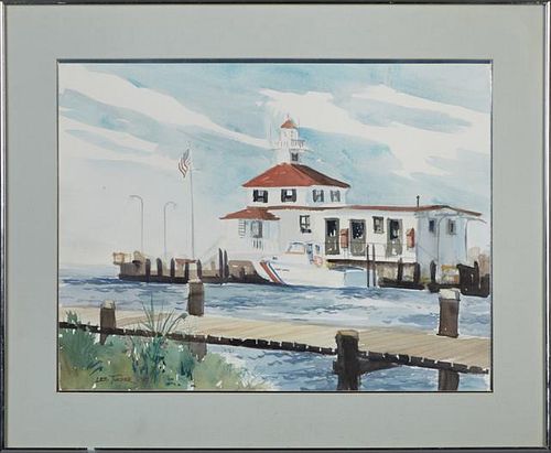 Lee Tucker (1944-, Louisiana), "Southern Yacht Club," 1987, watercolor, signed and dated lower left, presented in a metal fra