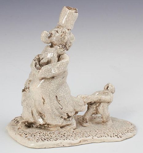Steele Burden (1900-1995, Louisiana), "Mammy with Two Children," 20th c., crackle glazed ceramic figural group, signed proper