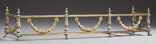 Unusual Large Bronze Fire Surround, 19th c., with reeded tapered finialed tops on baluster supports with relief floral garlan