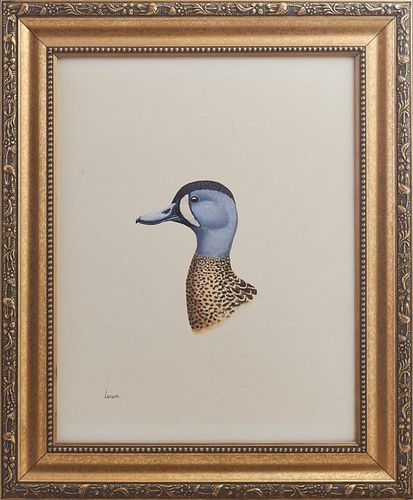 Ronald Louque (1952-, Louisiana), "Head of a Duck," 20th c., watercolor, signed lower left, presented in a gilt relief frame 