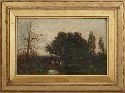 American School, "The Ford," 19th c., oil on canvas, presented in a gilt frame, H.- 5 5/8 in., W.- 9 1/8 in. Provenance: Priv