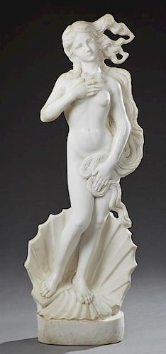 After Boticelli, "The Birth of Venus," 20th c., carved marble sculpture, on an integral oval base, H.- 57 1/2 in., W.- 20 1/2