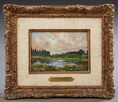Johannes Weiland (1856-1909), "Clear Day," 20th c., oil on panel, signed lower left, presented in a gilt and gesso frame with