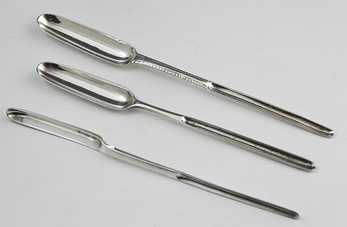 Group of Three English Marrow Spoons, 19th c., consisting of a sterling London, 1811 example by Richard Rugg; a sterling exam