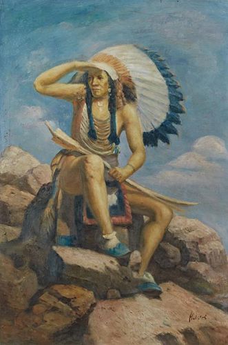 After William Robinson Leigh (1866-1955), "The Scout," 20th c., oil on canvas, laid to panel, copy of the 1922 original, sign