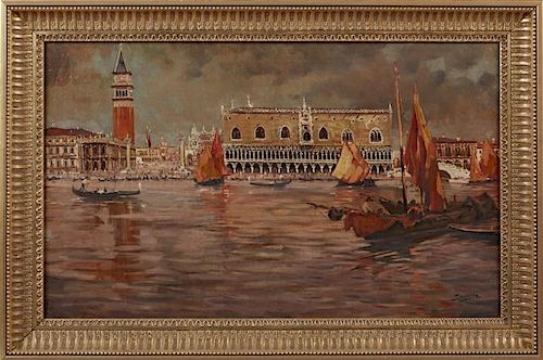 Karl Charly Strobl (1900-1969, Austrian), "Venetian Canal Scene," 20th c., oil on canvas, signed lower right, presented in an