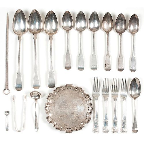 British Sterling Flatware and Card Tray