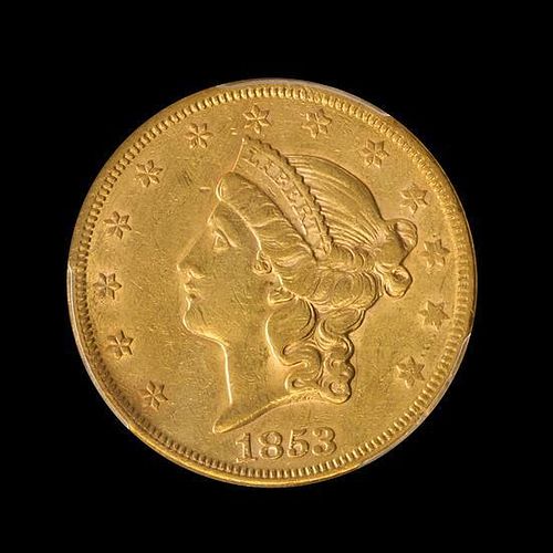 A United States 1853/'2' Liberty Head $20 Gold Coin