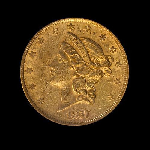 A United States 1857 Liberty Head $20 Gold Coin