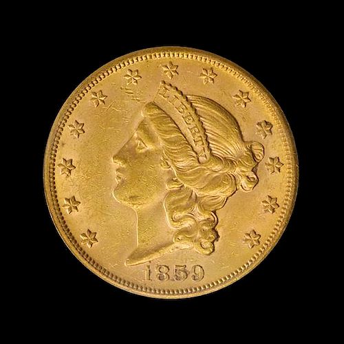 A United States 1859-S Liberty Head $20 Gold Coin