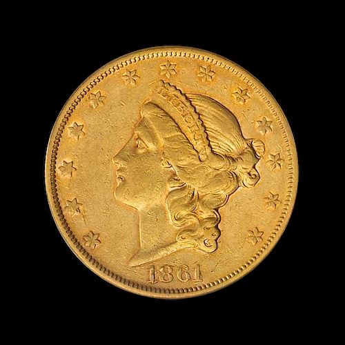A United States 1861-S Liberty Head $20 Gold Coin