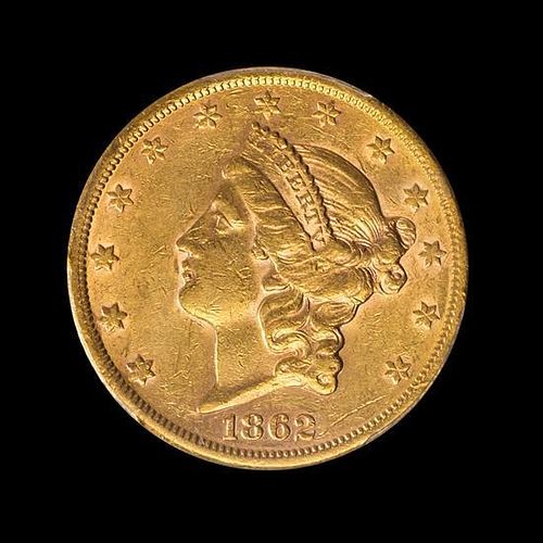 A United States 1862-S Liberty Head $20 Gold Coin