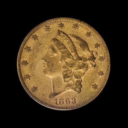 A United States 1863-S Liberty Head $20 Gold Coin
